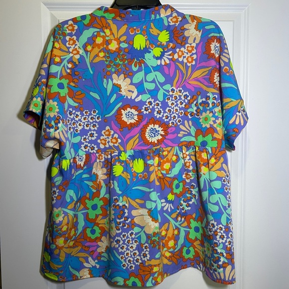 Blue and Orange Shirt with Vibrant Design - Picture 2 of 4